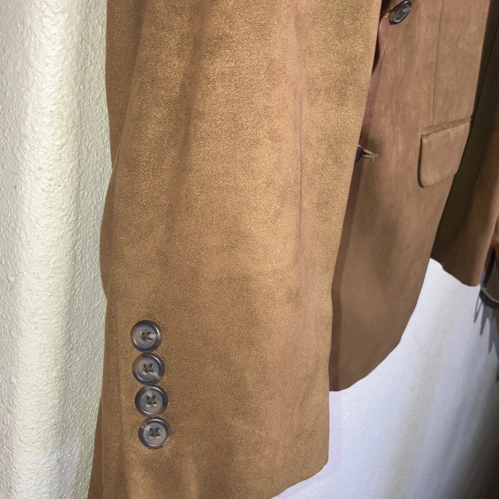 Vtg‎ Ralph Lauren Men's Camel Brown Moleskin Blazer Sport Coat Buttons Pockets